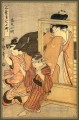 a woman watches two children Kitagawa Utamaro Japanese